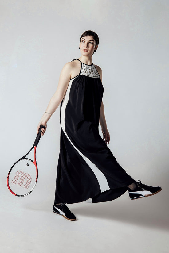 Image Title Black and White Leather Lace Dress